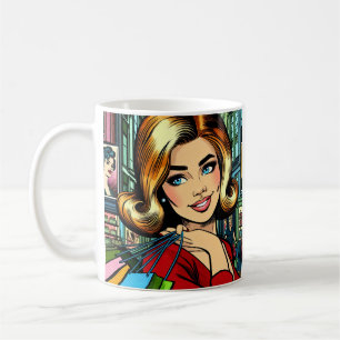 Caneca De Café Senhora Retro com Sacolas de Compras Personalizada