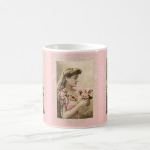 Caneca De Café senhora vitoriana com renda e ramalhetes