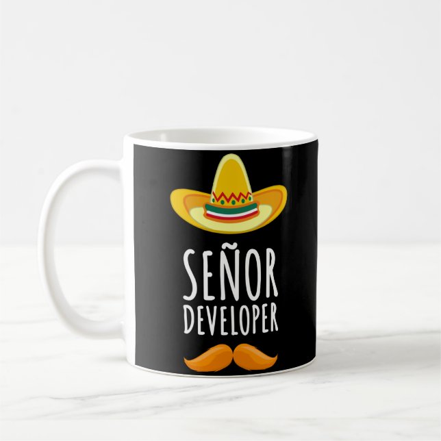 Caneca De Café Senor Developer Sombrero e Mustache (Esquerda)