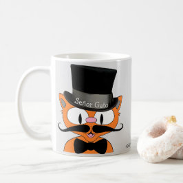 Caneca De Café Señor Gato Cartoon Bigode Gato Cartola Gravata Bor