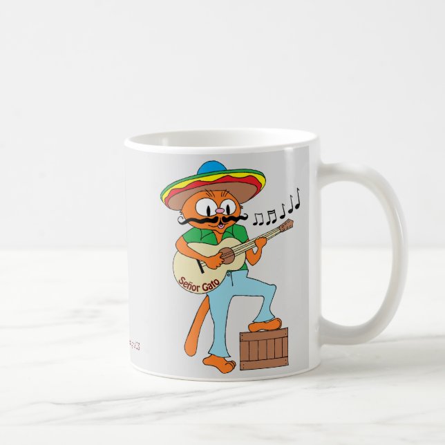 Caneca De Café Señor Gato™ Gato de Bigode Mexicano Cantando c/ Vi (Direita)
