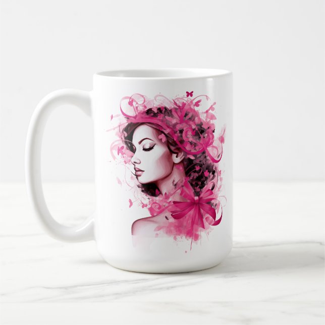 CANECA DE CAFÉ SENSIBILIZAÇÃO E SUPORTE PARA O CANCER ALARGADO (Esquerda)