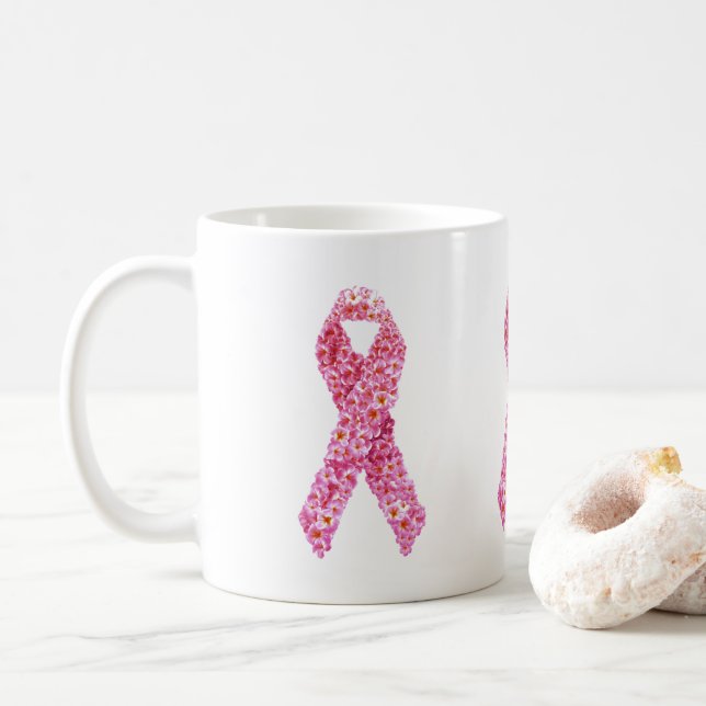 Caneca De Café Sensibilização para o Cancer da Mama Fita Rosa Flo (Com Donut)