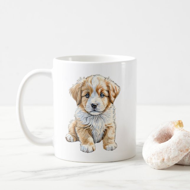 Caneca De Café Sentado Cão Cachorro (Com Donut)