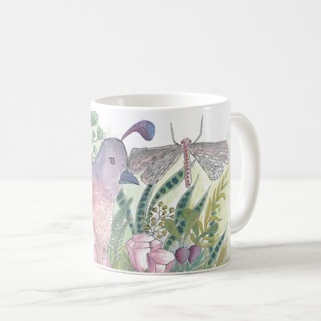 Caneca De Café Sentado com o Quail em Cristais (Frente Esquerda)