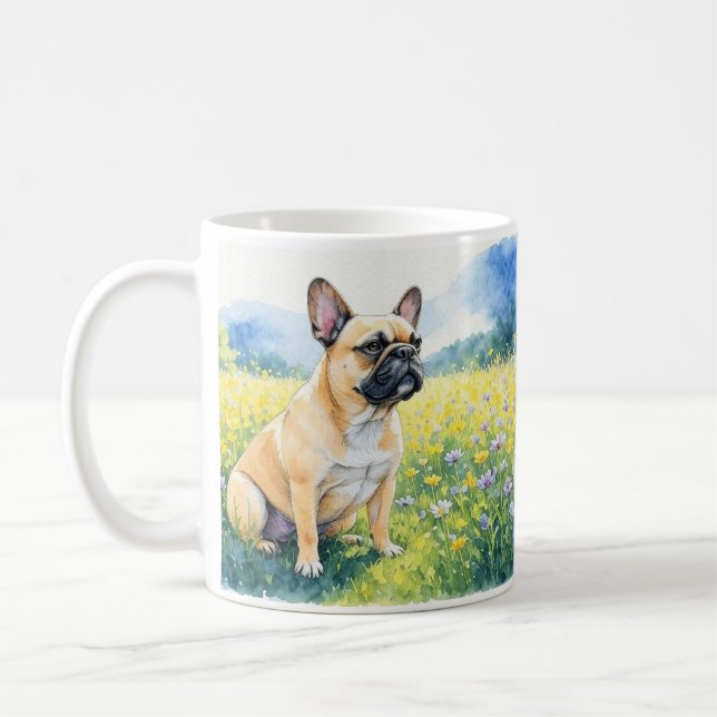Caneca De Café Sentado francês Bulldog Watercolor (Esquerda)