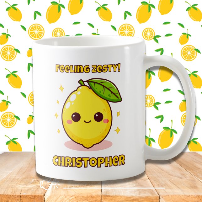 Caneca De Café Sentimento de Zesty Cute Kawaii Lemon personalizad (Criador carregado)