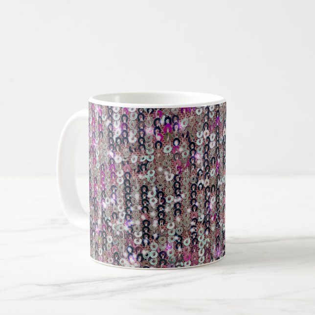 Caneca De Café Sequências prateadas rosa | padrão de brilho (Frente Esquerda)