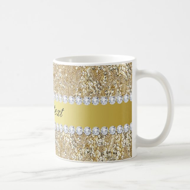 Caneca De Café Sequins Dourados e diamantes do falso glamoroso (Direita)