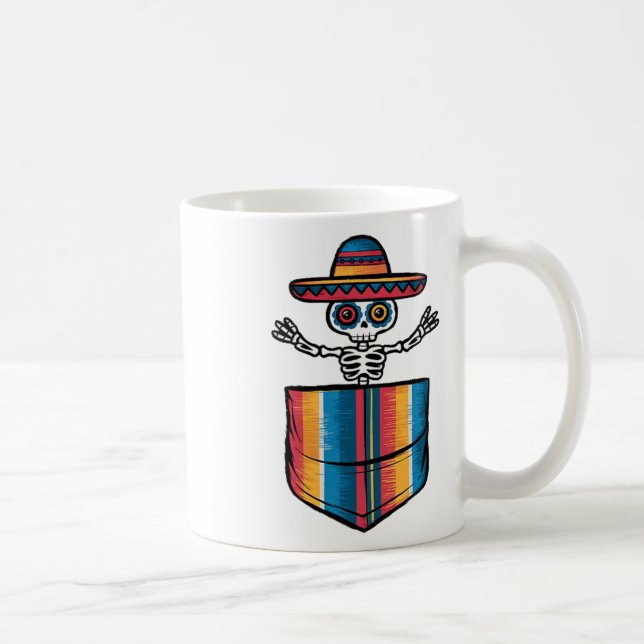 Caneca De Café Serape Skeleton Mariachi Pocket Cinco De Mayo Mexi (Direita)