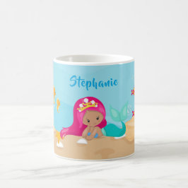 Caneca De Café Sereia Bonita Personalizada Rapariga Sob O Mar