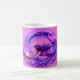 Caneca De Café Sereia Buscadora de Pérola Roxa Arte de Onda Fanta