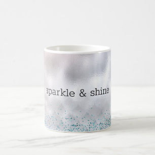 Caneca De Café Sereia de Silver Confetti Aqua Rosa Brilhante