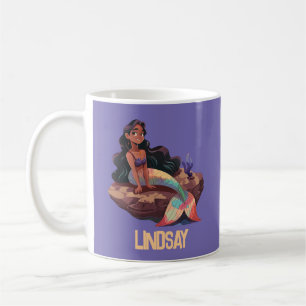 Caneca De Café Sereia Elegante e Bonita com Nome para Crianças