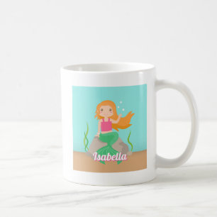 Caneca De Café Sereia Fofa Em Rocha Personalizada para Meninas