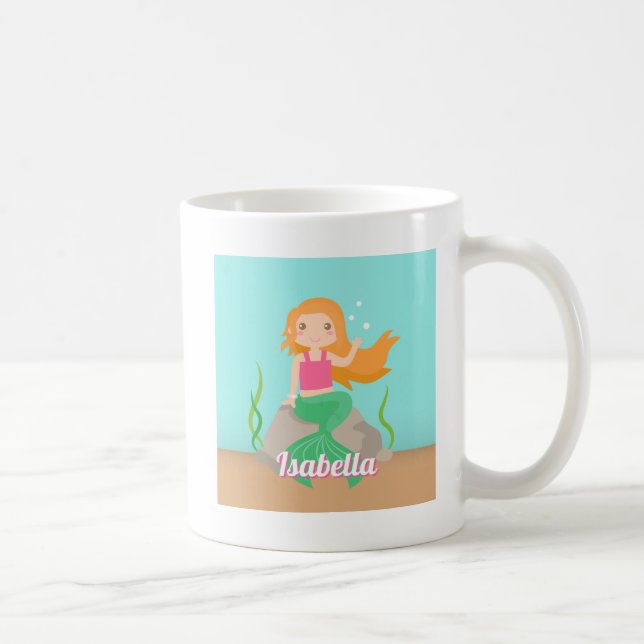 Caneca De Café Sereia Fofa Em Rocha Personalizada para Meninas (Direita)