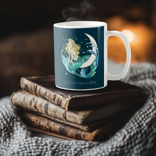 Caneca De Café Sereia Loira Lua Crescente Arte Deco Fantasia