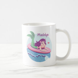 Caneca De Café Sereia Na Prancha De Surfe Montando As Ondas Perso
