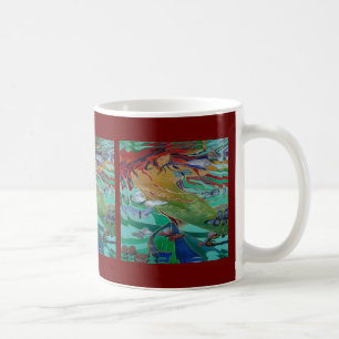 Caneca De Café Sereia Nadando com Borboletas Fantasia Arte