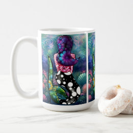 Caneca De Café Sereia Náutica Abstrata Caprichosa Conchas de Teal