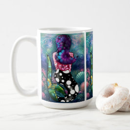 Caneca De Café Sereia Náutica Abstrata Caprichosa Conchas de Teal