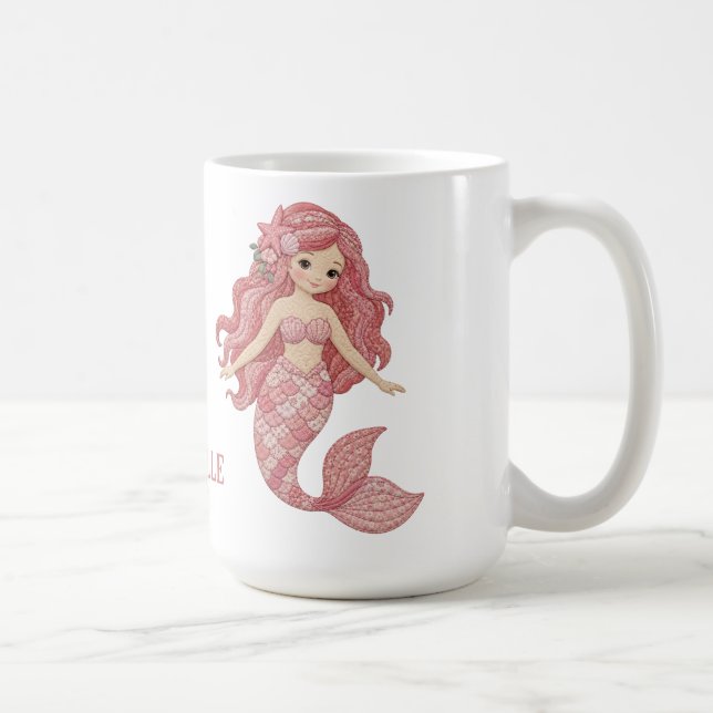 Caneca De Café Sereia Rosa Bonita Personalizar (Direita)
