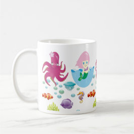 Caneca De Café Sereia Rosa Submarina e Fantasia Oceânica Octopus