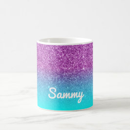 Caneca De Café Sereia Roxo e Aqua Faux Glitter Ombre