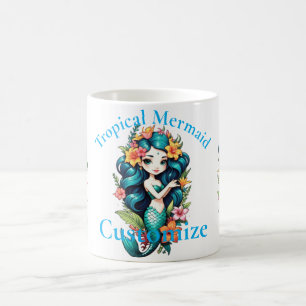 Caneca De Café Sereia Tropical Flor Thunder_Cove