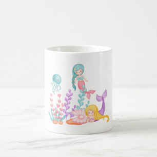 Caneca De Café Sereias e medusas sob a aquarela marítima