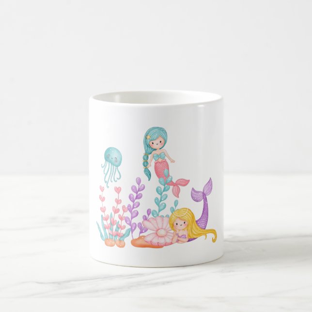 Caneca De Café Sereias e medusas sob a aquarela marítima (Centro)