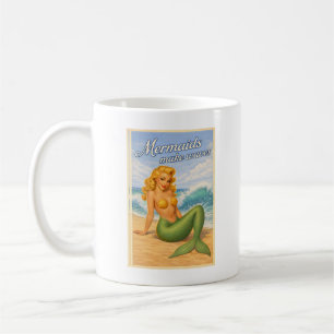 Caneca De Café Sereias Fazem Ondas Pin-Up Retro   Praia Costeira