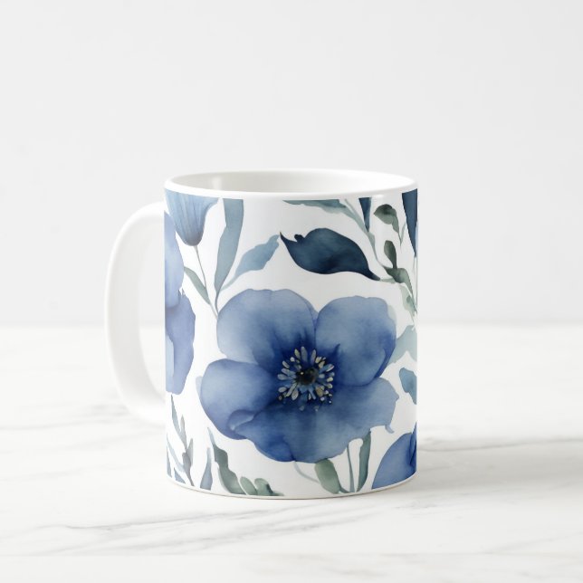 Caneca De Café Serene Blue Floral (Frente Esquerda)