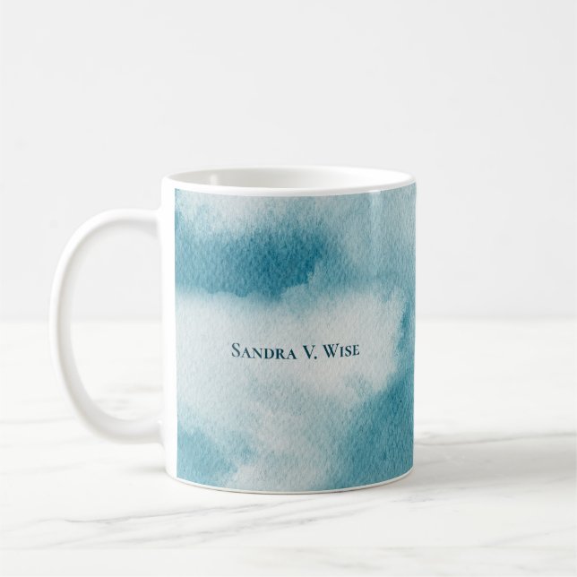 Caneca De Café Serene Horizon Sonha Aquarela Azul e Branco (Esquerda)