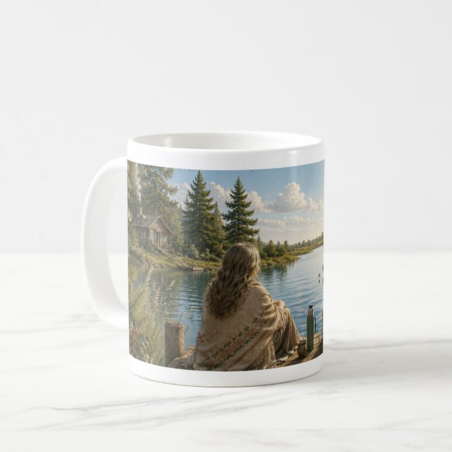 Caneca De Café Serene Lakeside Botanical Nature Meditation Mug (Frente Esquerda)