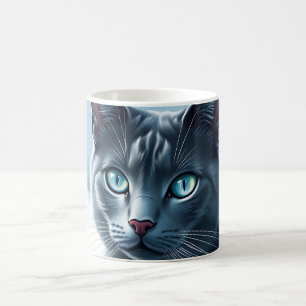 Caneca De Café Serene Russo Blue Cat em um Tranquil Snowy Winter