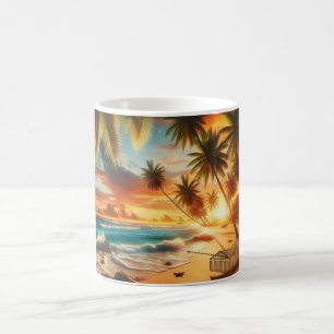 Caneca De Café Serene Tropical Sunset Beach Painting