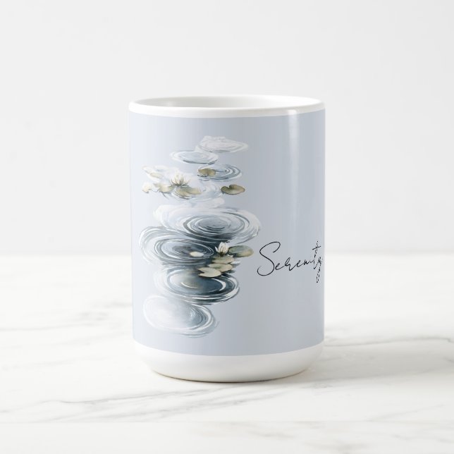Caneca De Café Serenidade Azul Pálido Flores de Lótus Folhas de N (Centro)