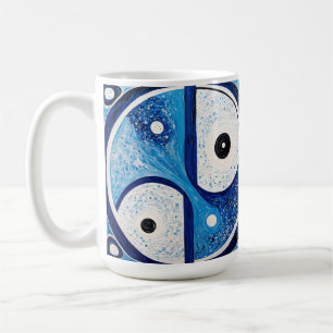 Caneca De Café Serenidade Geométrica: Yin Yang Azul e Branco
