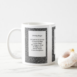 Caneca De Café Serenity Prayer Black Floral Design  