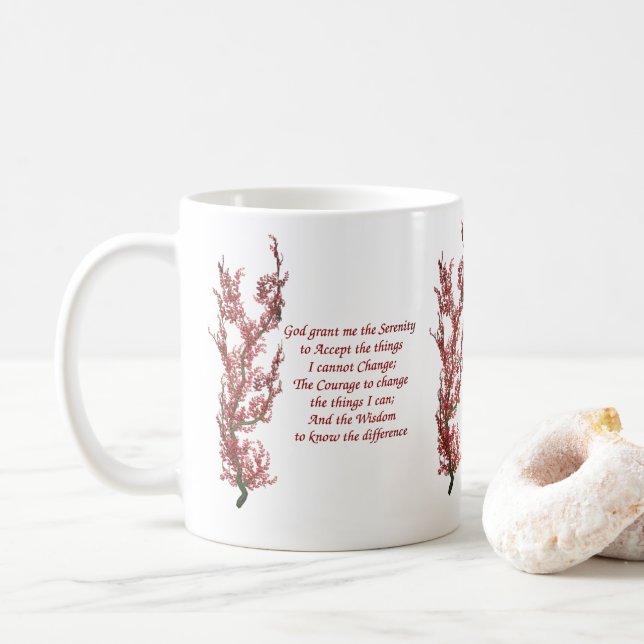 Caneca De Café Serenity Prayer Flor em Árvore Inspiracional (Com Donut)
