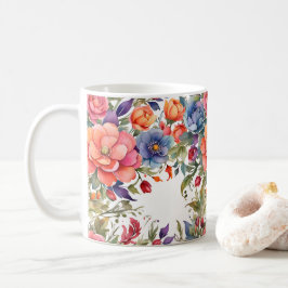 Caneca De Café Sereno Floral em Aquarela PD