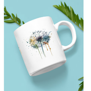 Caneca De Café série de dandélions coloridos de aquarelas