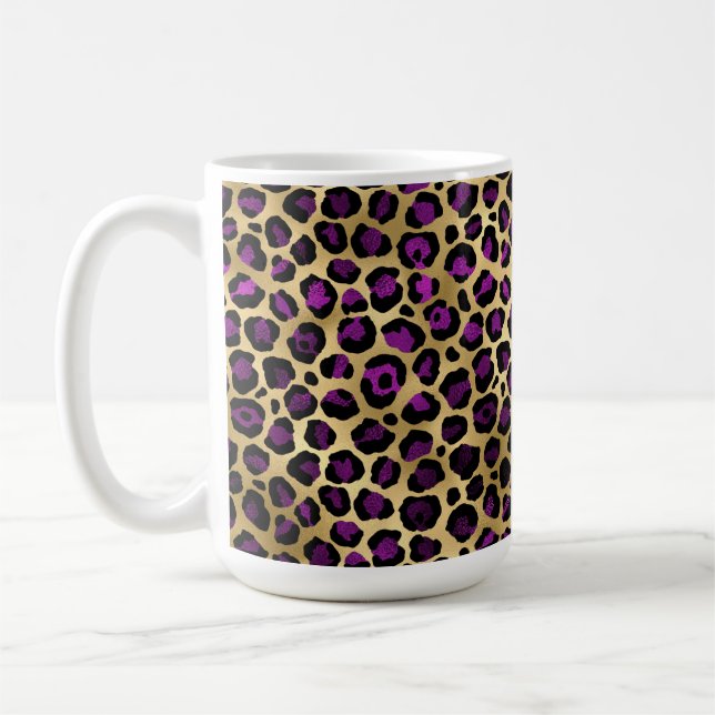 Caneca De Café Série Design Leopardo Roxo e Dourado 4 (Esquerda)