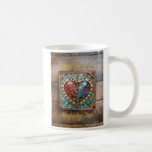 Caneca De Café Série Steampunk de Coração de Vidro Vermelho e Azu