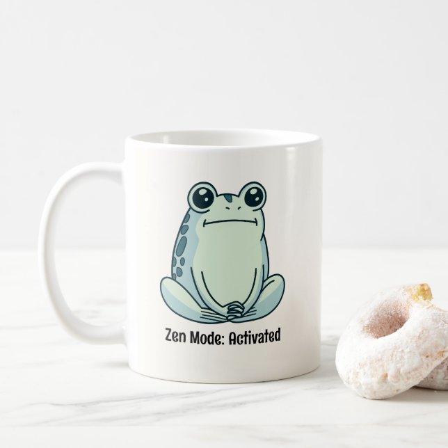 Caneca De Café Sério, Calmo, Sapo Meditando Zen (Com Donut)