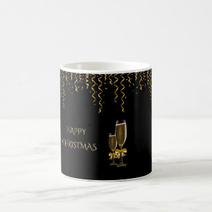 Caneca De Café Serpentinas Douradas e Natal com Champanhe