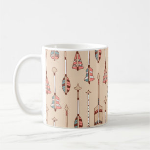 Caneca De Café Setas Desenhadas À Mão, Vintage Colorida.
