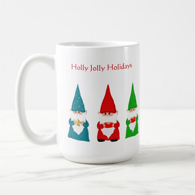 Caneca De Café Sete Gnomos de Natal em Branco (Esquerda)