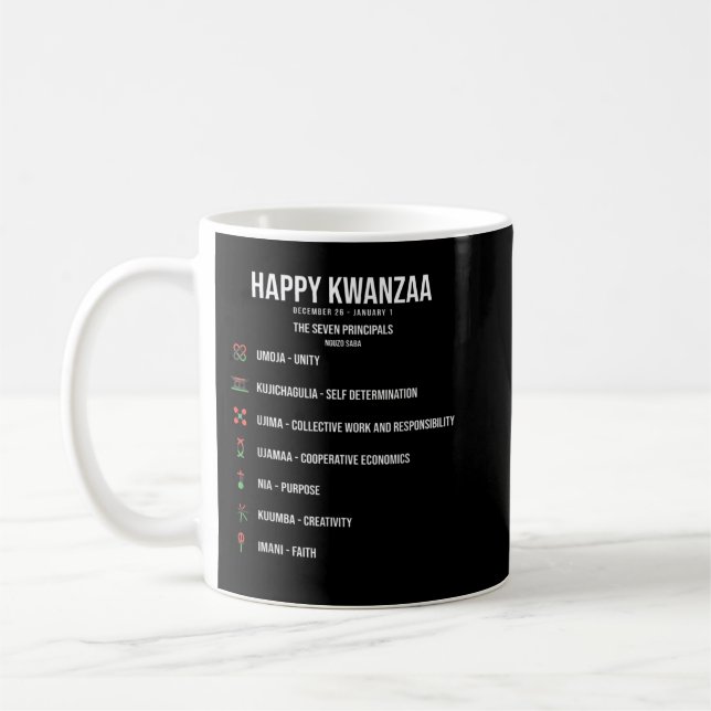 Caneca De Café Sete Princípios da Celebração de Kwanzaa - Happy K (Esquerda)